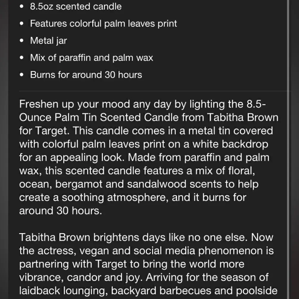 Tabitha  Brown Candle in Tin/Container